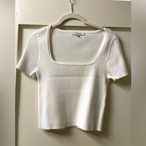 Adorable white ribbed cropped sweater t-shirt, Madewell size S